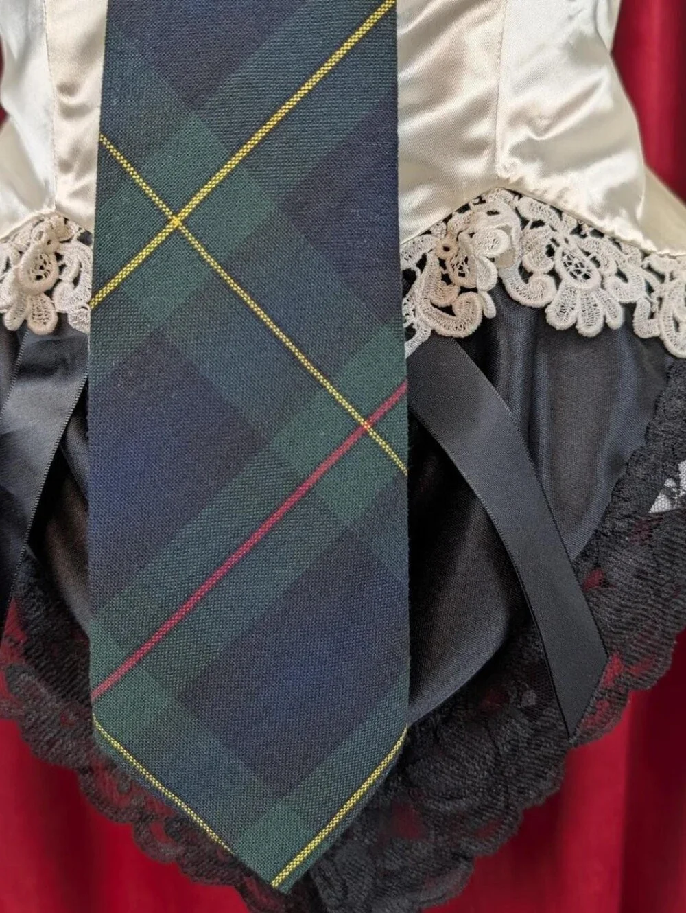 French Toast Green, Navy Blue, Yellow, & Red Tartan Plaid Tie